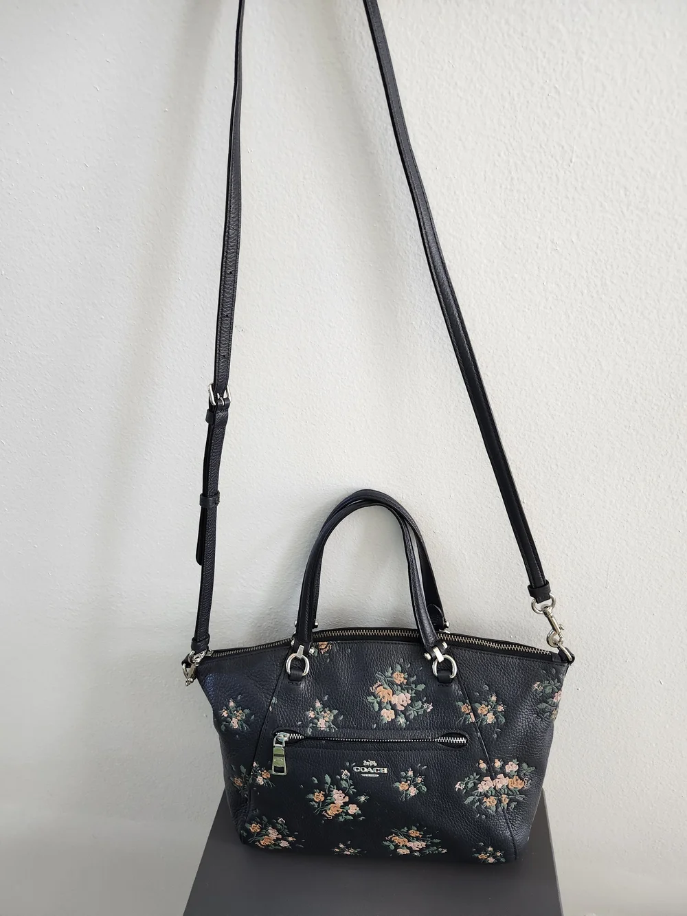 Coach Navy Floral Leather Satchel
